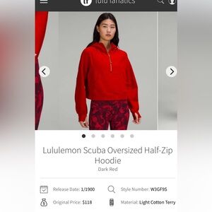 Lululemon size M/L red with gold cropped hooded scuba